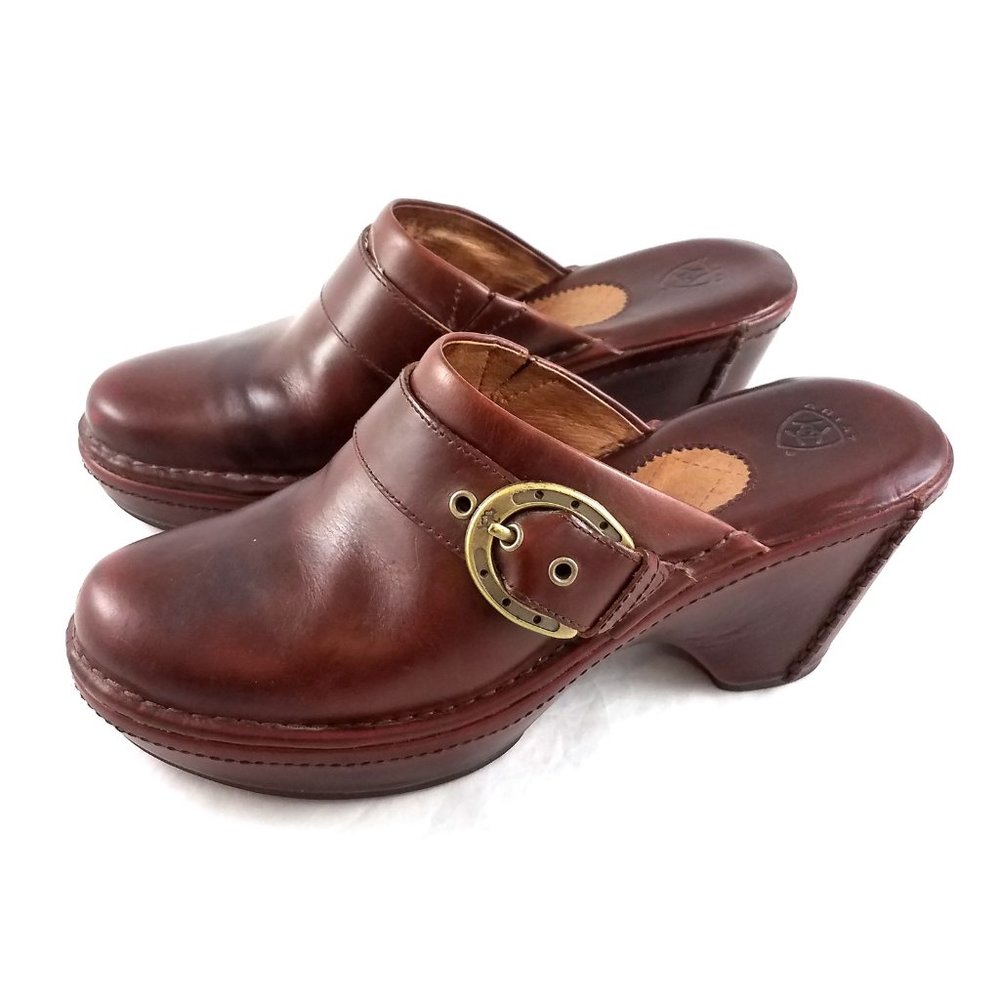 Ariat Brown Leather Clogs Slip On Shoes Mules